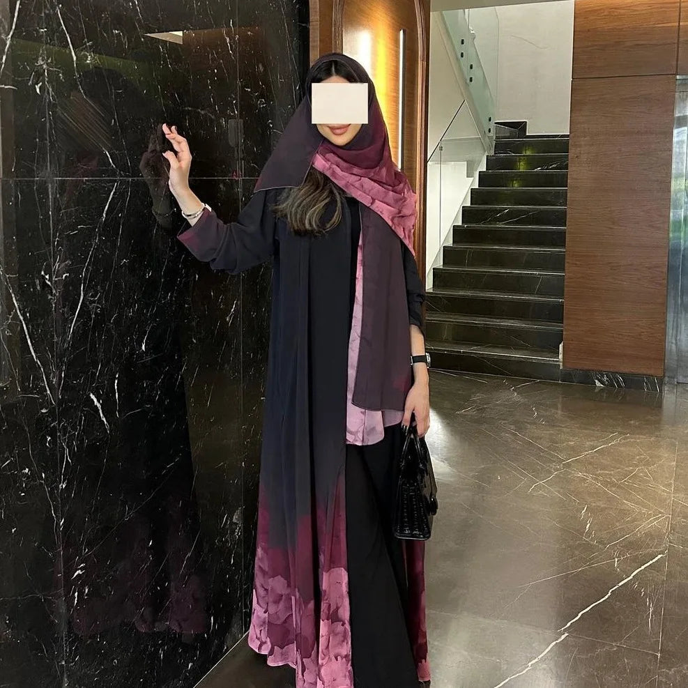 Print Open Kimono Abaya Dubai Luxury Islam Muslim Kaftan Dress Abayas Hijab Set Women Robe Caftan Marocain Femme Musulmane