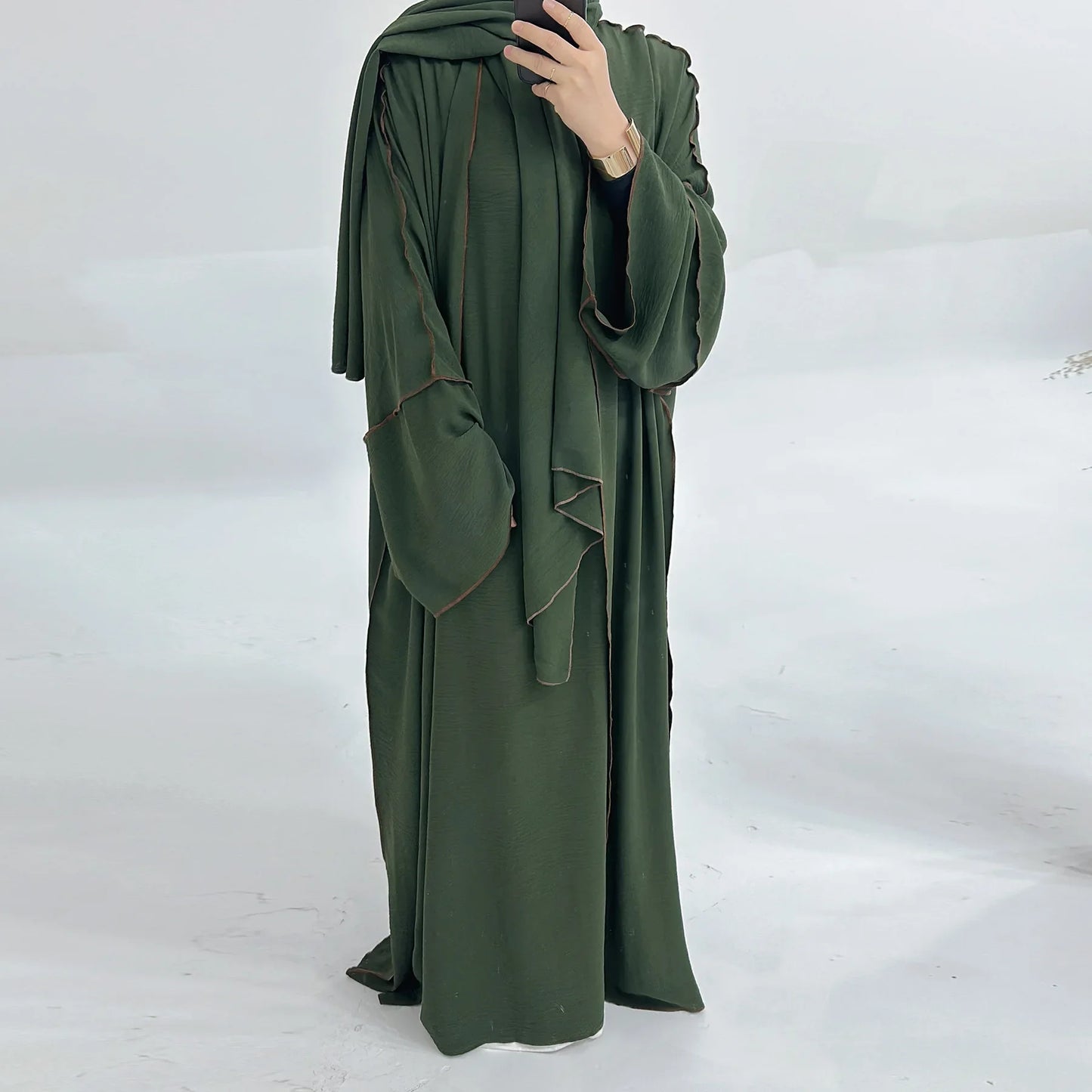 Turkey Dubai Abayas Muslim Set Cardigan Inner Lap and Turban Muslim Long Robes Three-piece Muslim Open Abayas for Women Dress