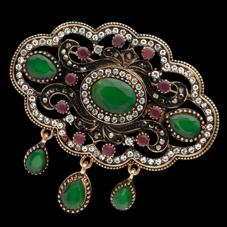 Sunspicems Elegent Round Flower Turkish Brooch For Women Ethnic Caftan Corsage Bride Wedding Jewerly Indian Bohemia Broches Pins