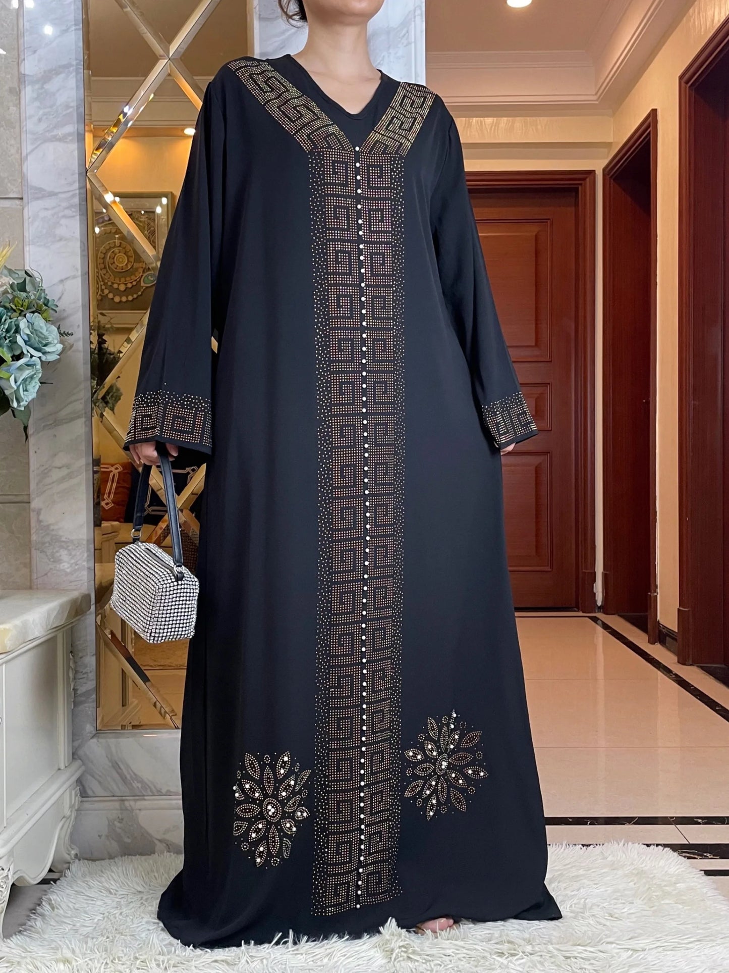 New Abayas For Women Elegant Hijab Dress Dubai Turkey Muslim Long Sleeve  Caftan Marocain Shiny Stones Kimono Islamic Clothing