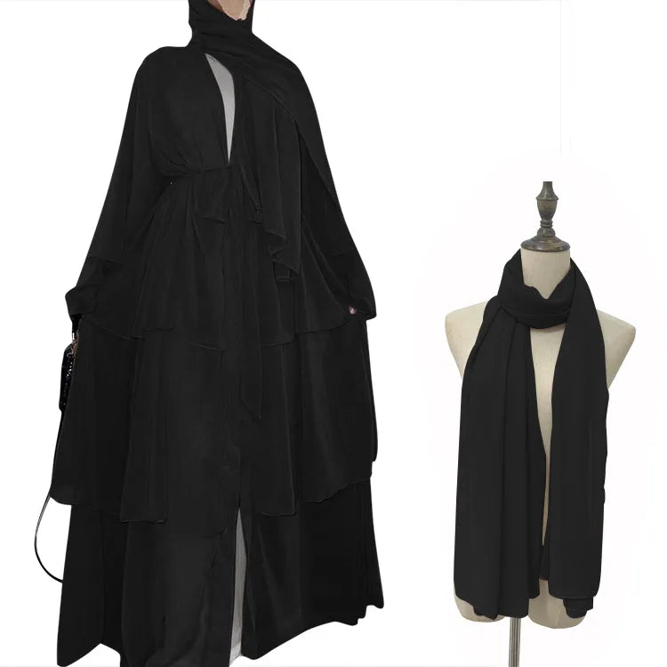 Robe Femme Musulmane Fashion Stitching Three-layer Chiffon Elegant Cardigan Dress Gown Abayas for Women Dubai Open Abaya Kimono