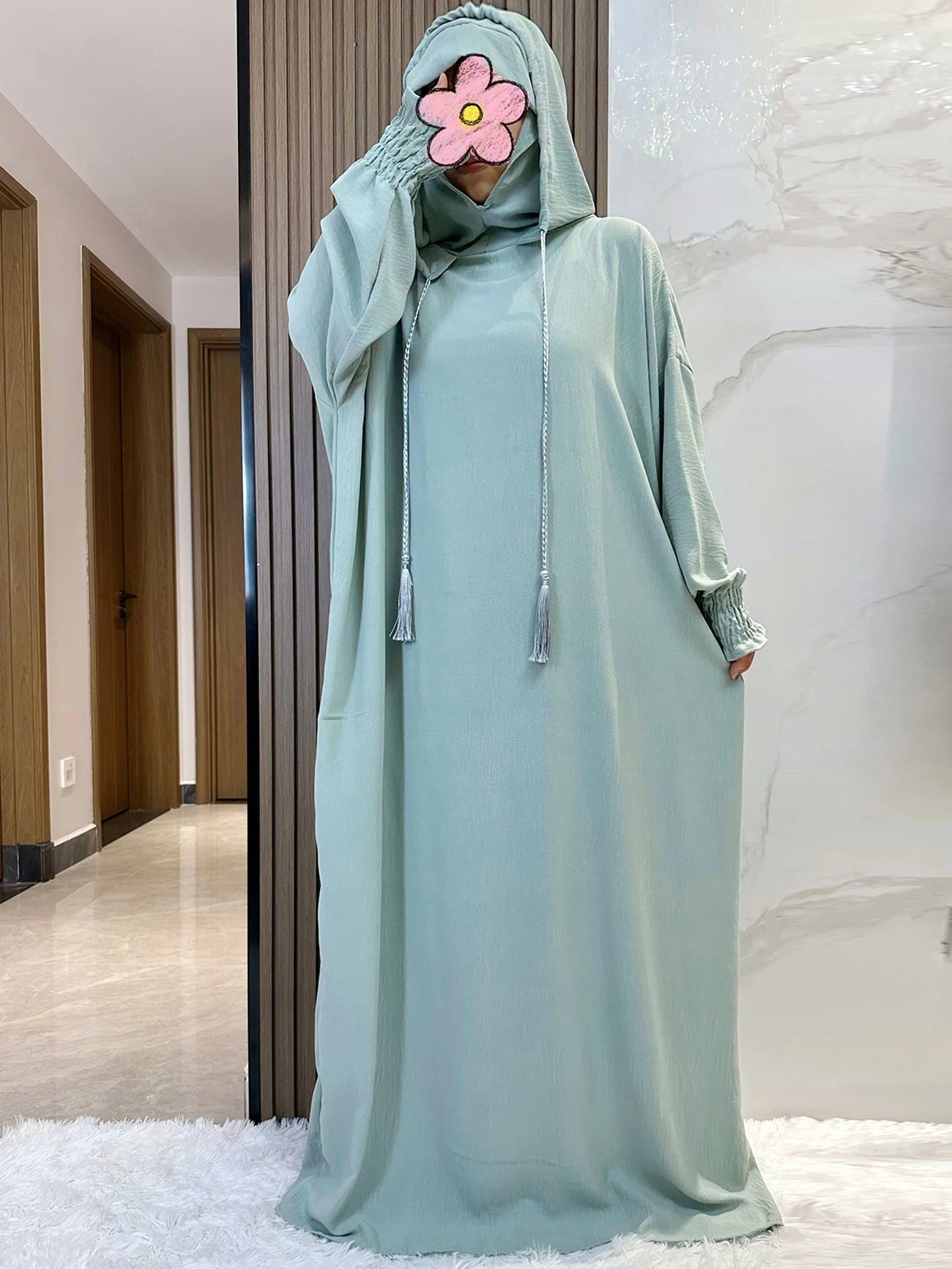 Muslim Abaya Long Sleeve 2 Hat Khimar Women