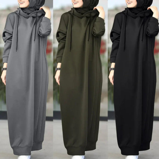 Women's Muslim Hoodie Solid Color Long Sleeve Casual