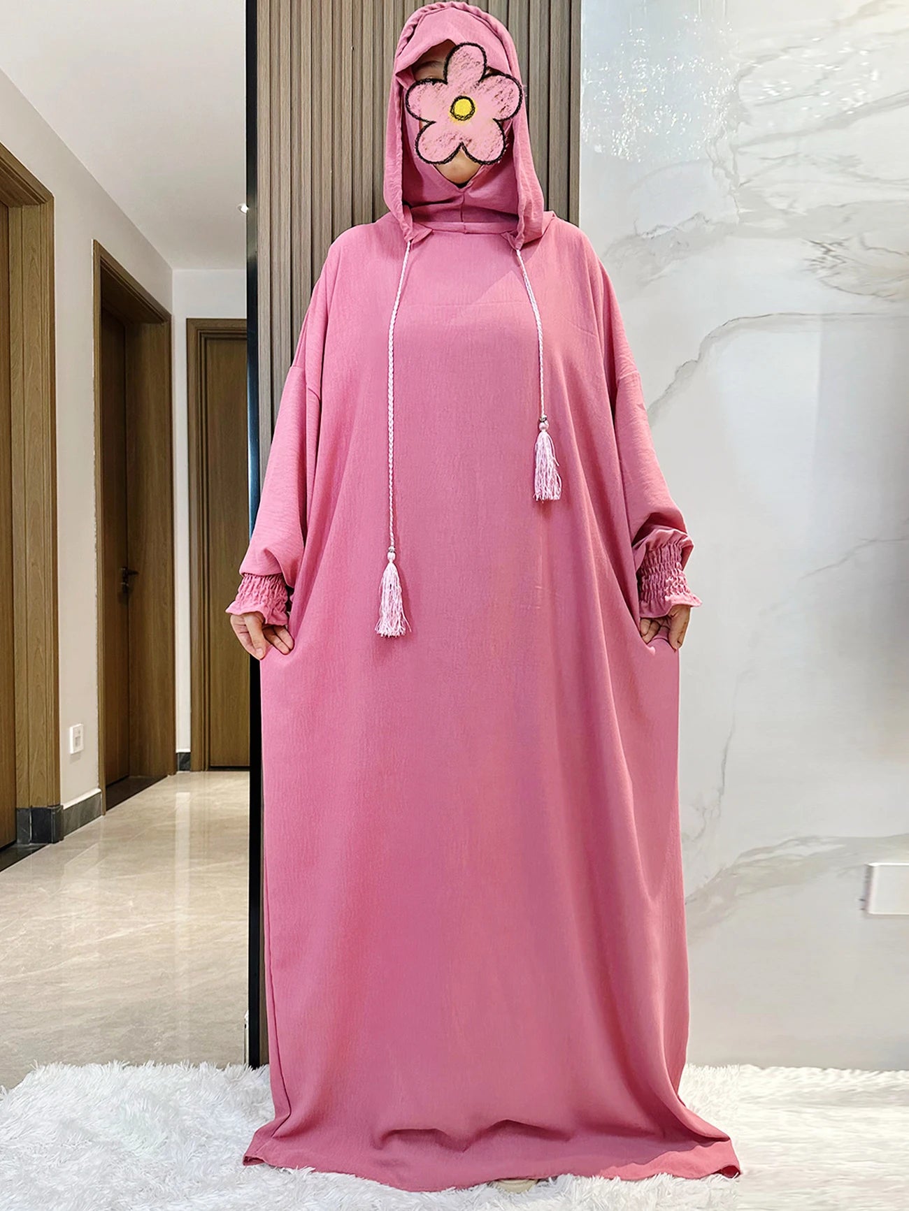 Muslim Abaya Long Sleeve 2 Hat Khimar Women