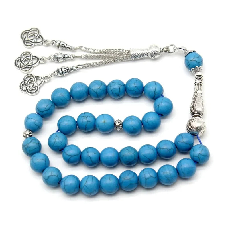 Retro 10mm Tasbih Handmade Beaded Blue Turquoise Muslim