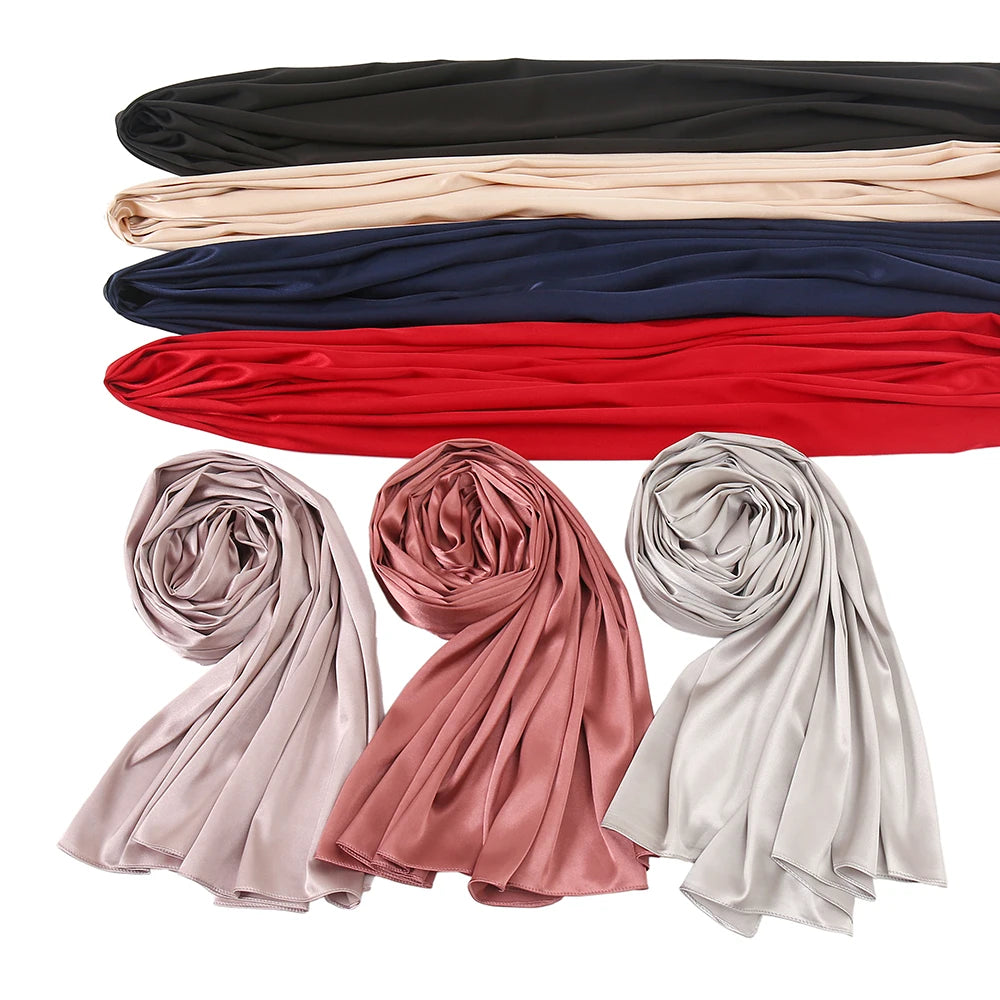 Silk Satin Hijab Scarf Muslim Women Veil Headwraps Shawls