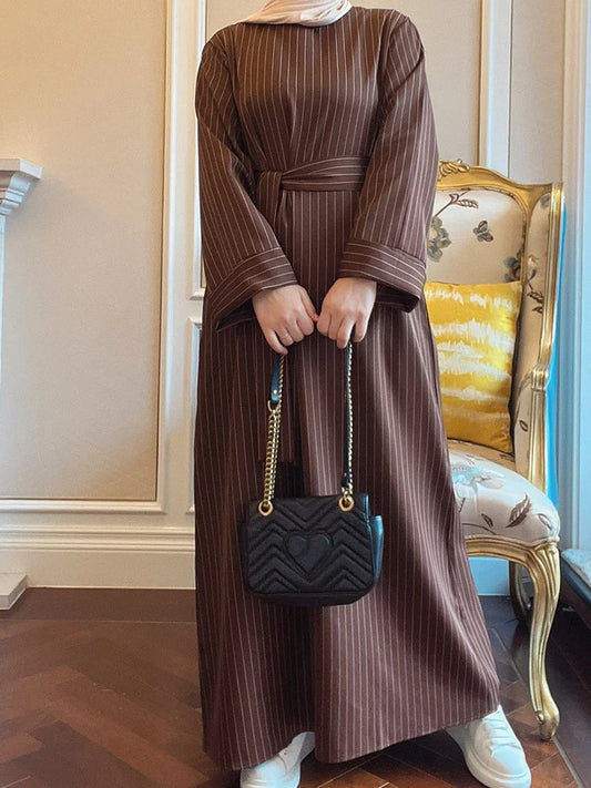 Ramadan Dress for Women Muslim Striped Abaya