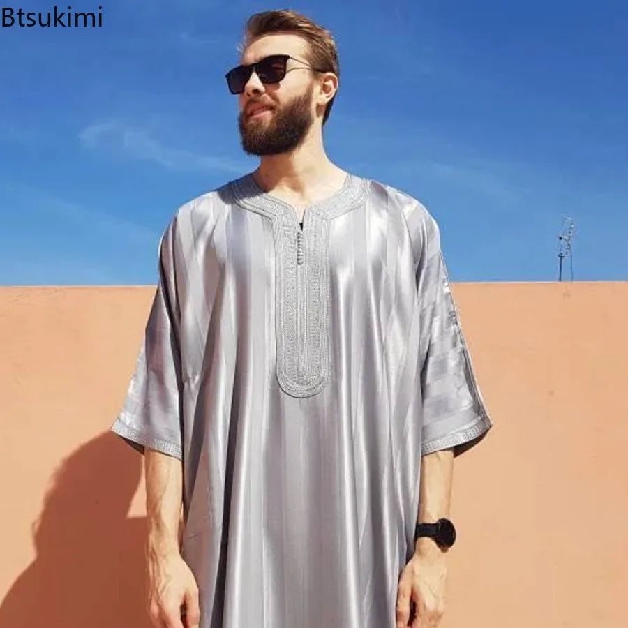 Men Arab Muslim Fashion Islamic Clothing Men Embroidered Jubba Thobes