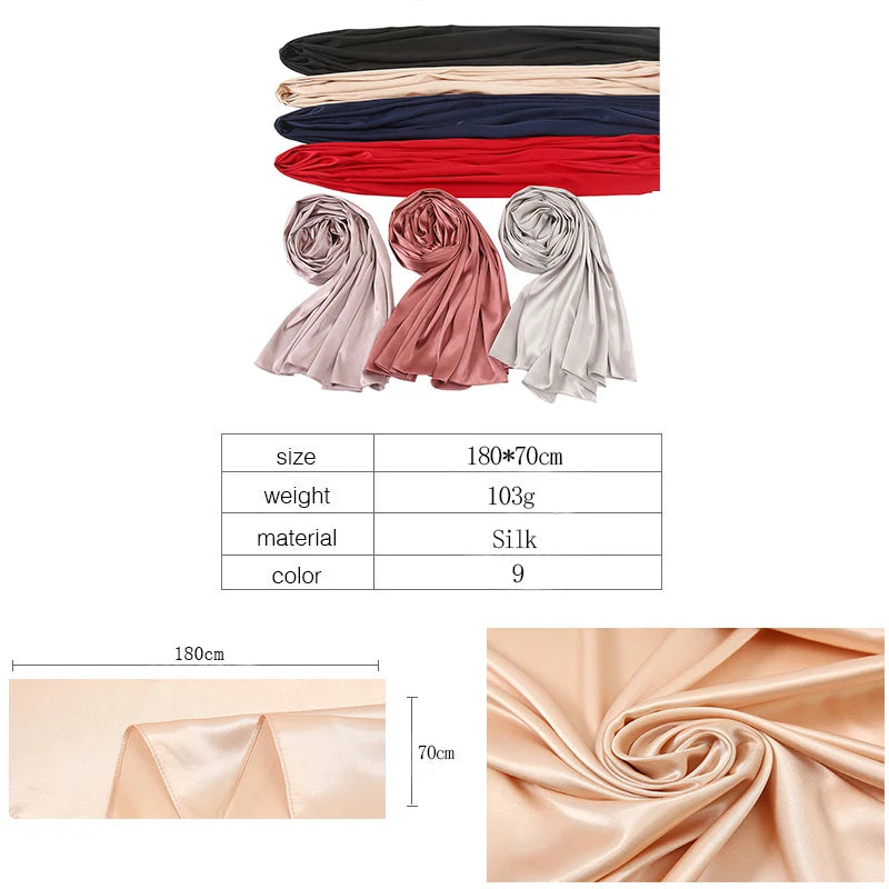 Silk Satin Hijab Scarf Muslim Women Veil Headwraps Shawls