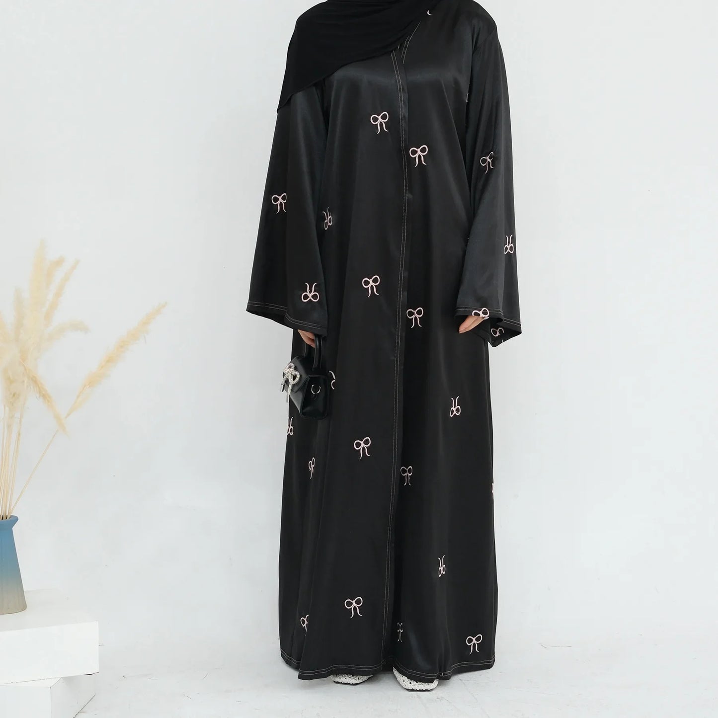 Ramadan Bow Embroidery Kimono Abaya Dubai Luxury Muslim Dress Open Abayas for Women Turkey Islamic Clothing Kaftan Hijab Robe