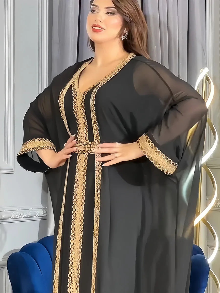 2024 Abayas for Women Dubai Elegant Muslim Women Dress 2 Piece Set Chiffon Long Sleeve Kaftan Plus Size Party Robes Outfits