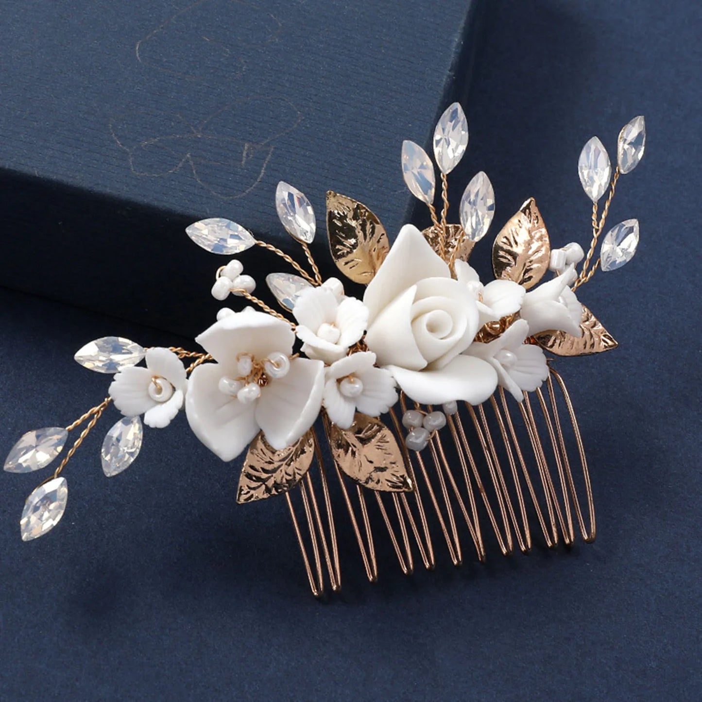 White Pearl Flower Hair Combs Jewelry Bridal Tiaras Women Headband Bridal Hair Jewelry Wedding Hair Accessories For Bride