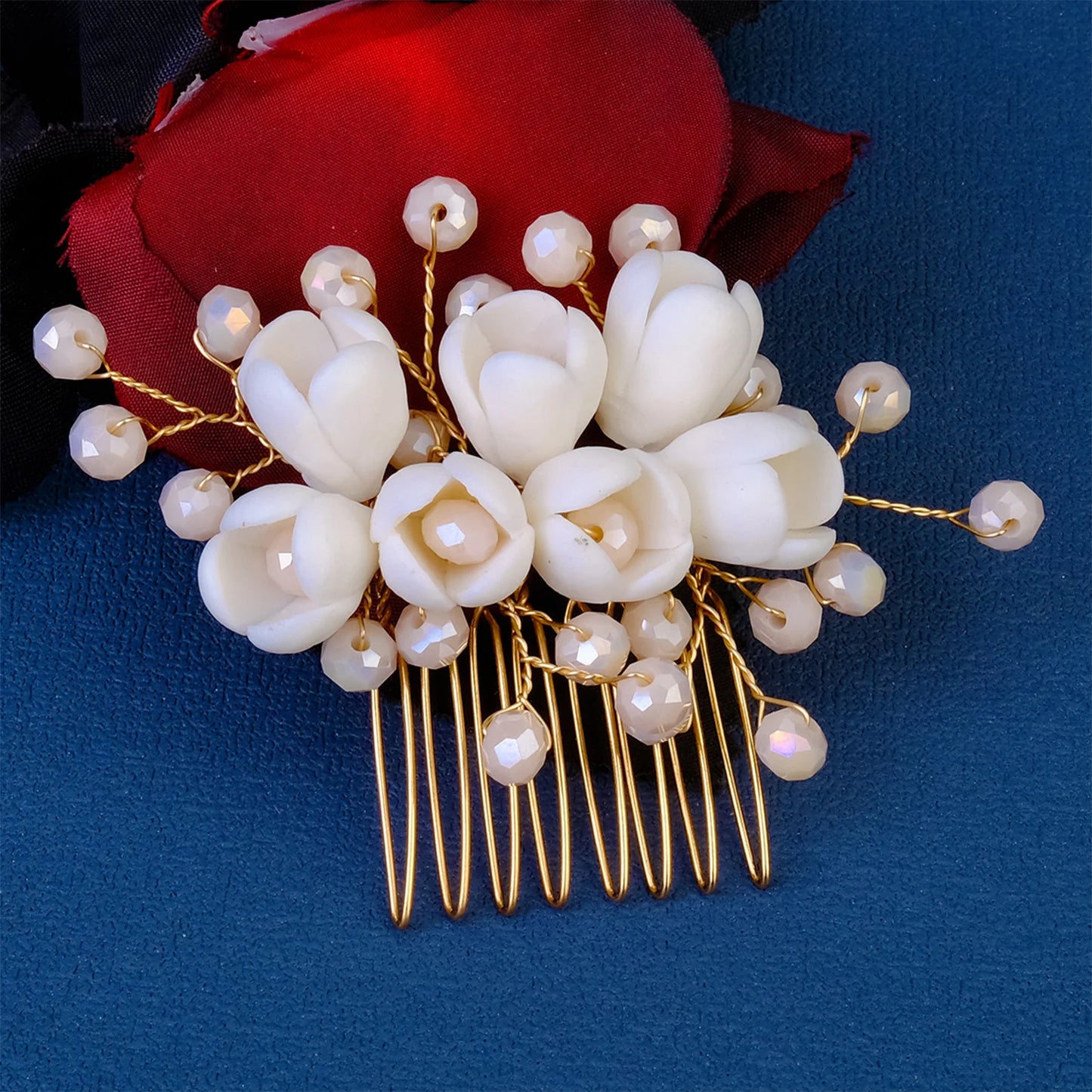 White Pearl Flower Hair Combs Jewelry Bridal Tiaras Women Headband Bridal Hair Jewelry Wedding Hair Accessories For Bride