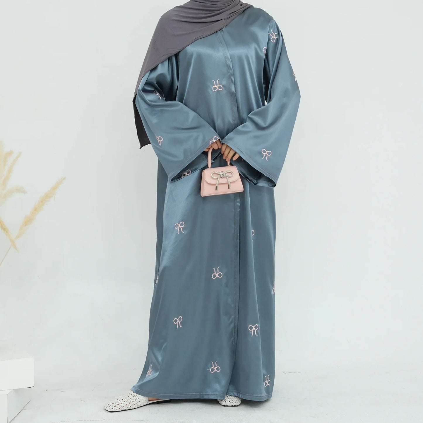 Ramadan Bow Embroidery Kimono Abaya Dubai Luxury Muslim Dress Open Abayas for Women Turkey Islamic Clothing Kaftan Hijab Robe