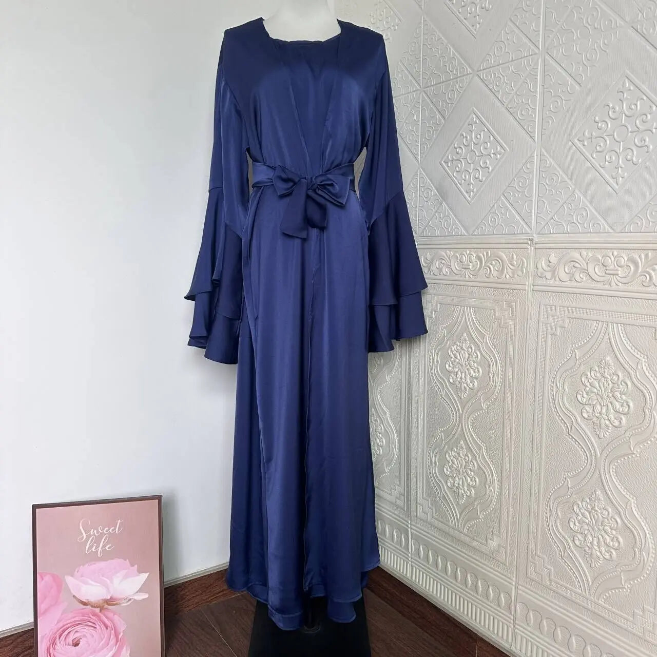 Abaya Set with Open Kimono and Sleeveless Inner Dress for Muslim Women