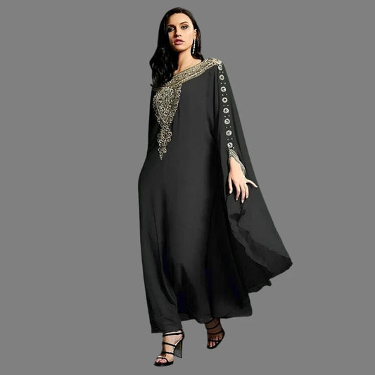 Black Moroccan Dubai Kaftane Farasha Abaya Dress Very Fashionable Long European and American Fashion Trends