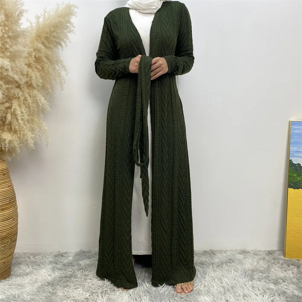 New linen kimono open style Abaya high-quality pocket Dubai dignified Muslim women's cardigan