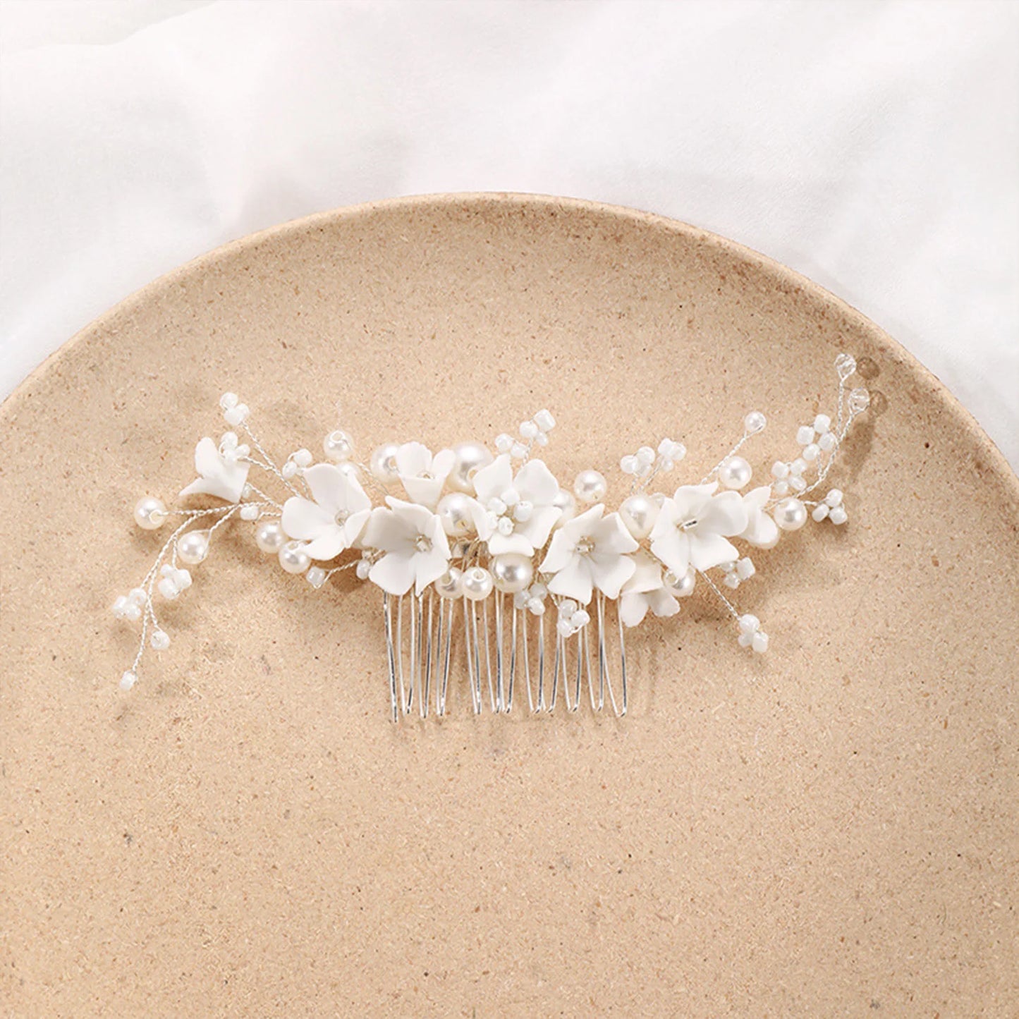 White Pearl Flower Hair Combs Jewelry Bridal Tiaras Women Headband Bridal Hair Jewelry Wedding Hair Accessories For Bride