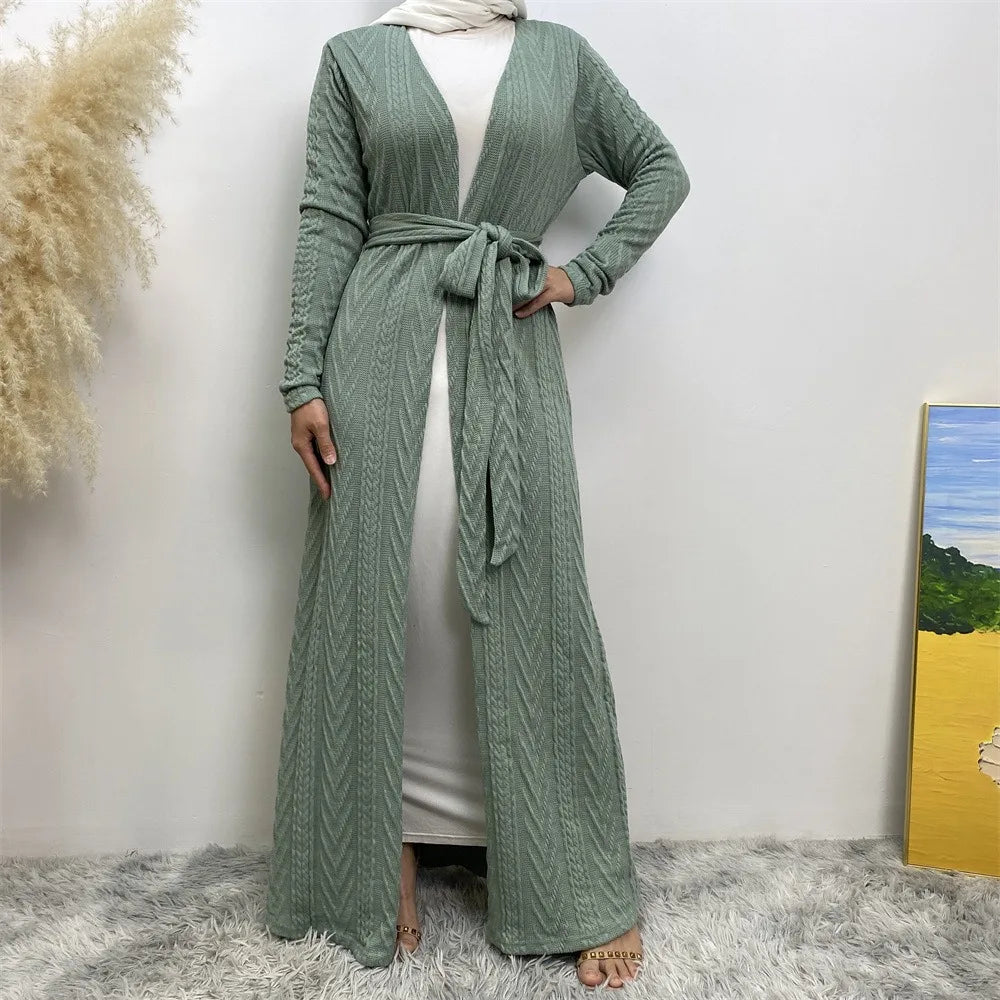 New linen kimono open style Abaya high-quality pocket Dubai dignified Muslim women's cardigan