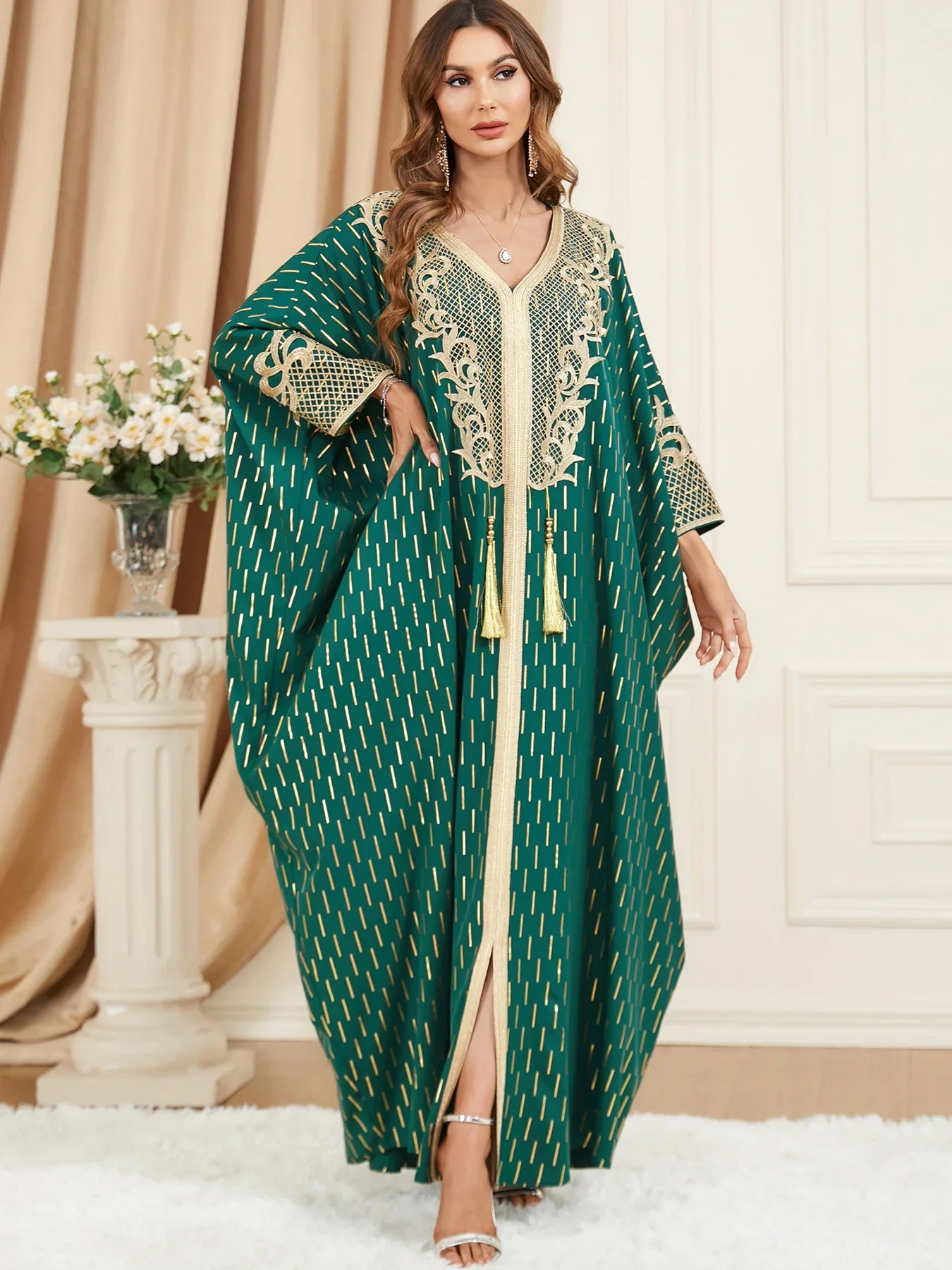 African Muslim Dress for Women Abayas Bat Sleeve Abaya Loose Oversized Caftan Tassel Islam Vestidos Moroccan Kaftan Elbise 2024