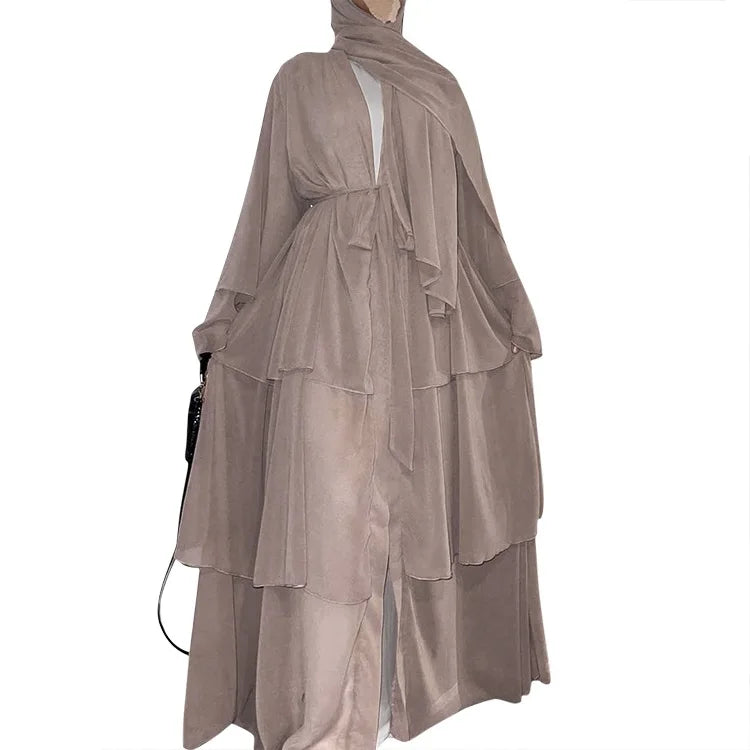 Robe Femme Musulmane Fashion Stitching Three-layer Chiffon Elegant Cardigan Dress Gown Abayas for Women Dubai Open Abaya Kimono