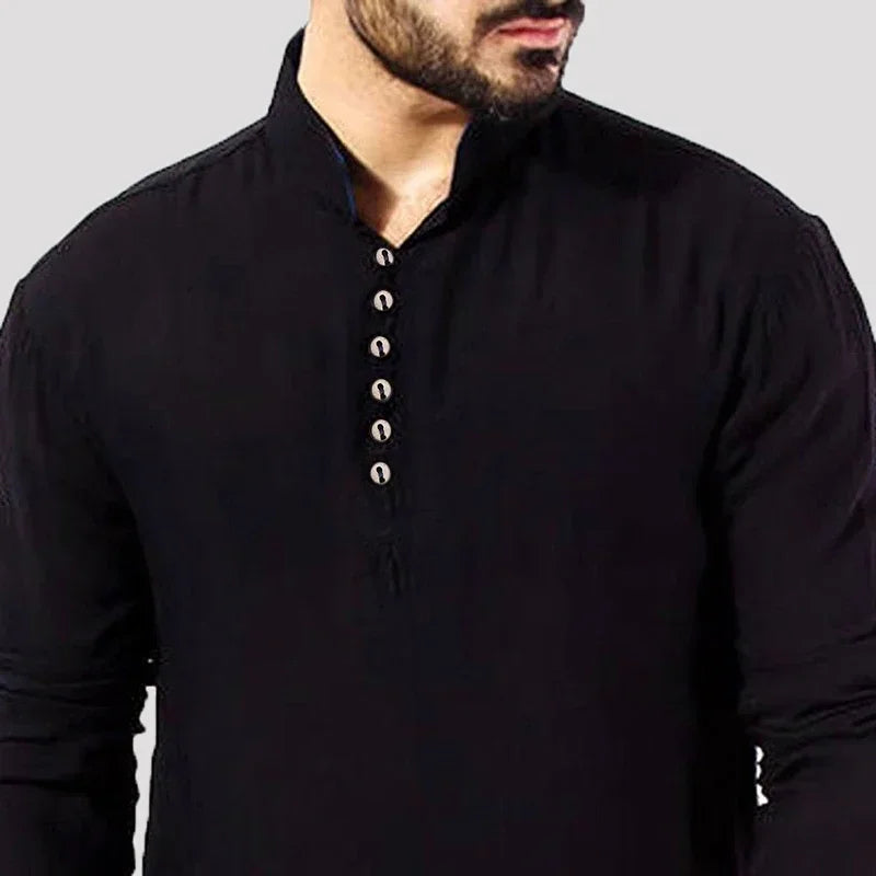 KALENMOS Muslim Men Casual Shirt Cotton Long Sleeve Stand Collar Shirts Vintage Long Tops Indian Clothes Pakistani Ropa S-5XL