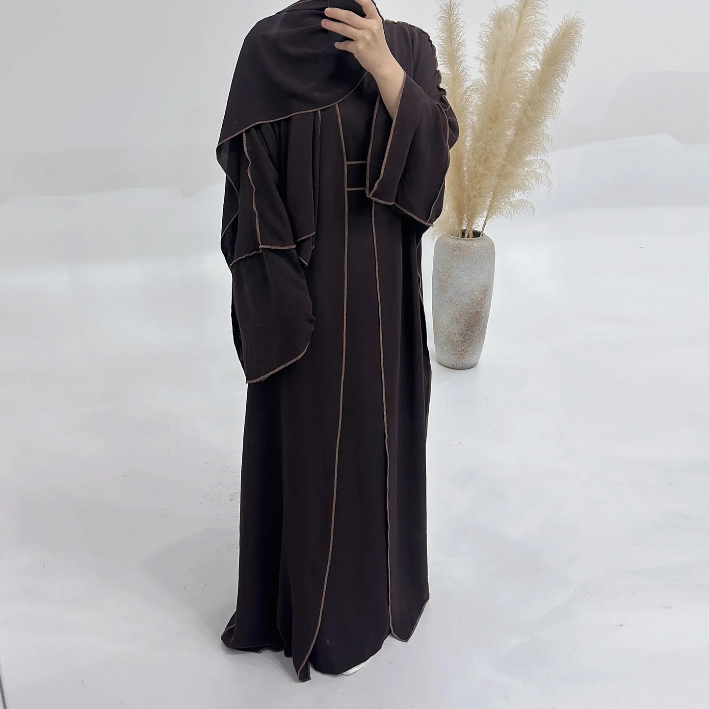 Turkey Dubai Abayas Muslim Set Cardigan Inner Lap and Turban Muslim Long Robes Three-piece Muslim Open Abayas for Women Dress