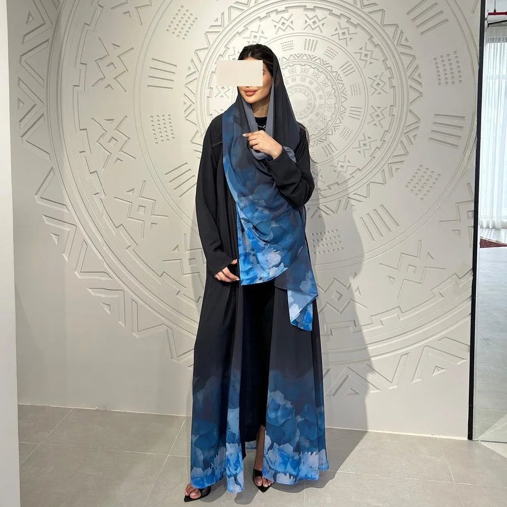 Print Open Kimono Abaya Dubai Luxury Islam Muslim Kaftan Dress Abayas Hijab Set Women Robe Caftan Marocain Femme Musulmane