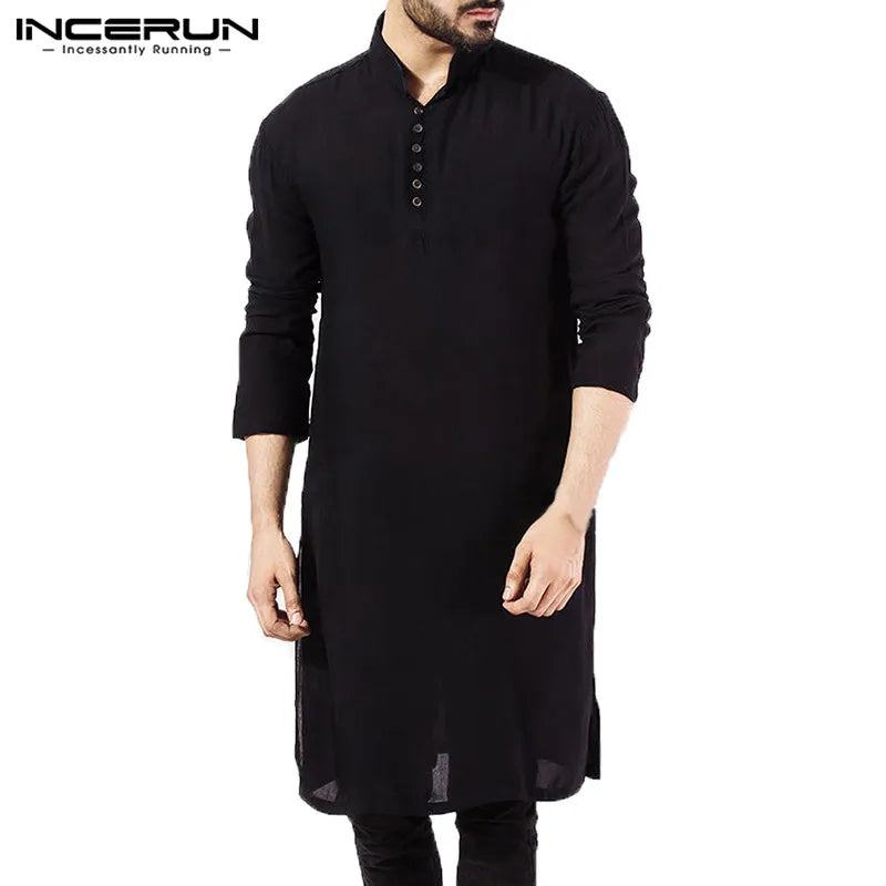 Brand Basic  Mens Shirts Long Sleeve  Dress Islamic Clothing Chemise Elegant Kaftan Robe Pakistani Man Clothes S-5XL