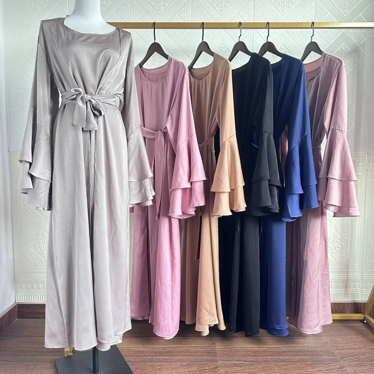 Abaya Set with Open Kimono and Sleeveless Inner Dress for Muslim Women