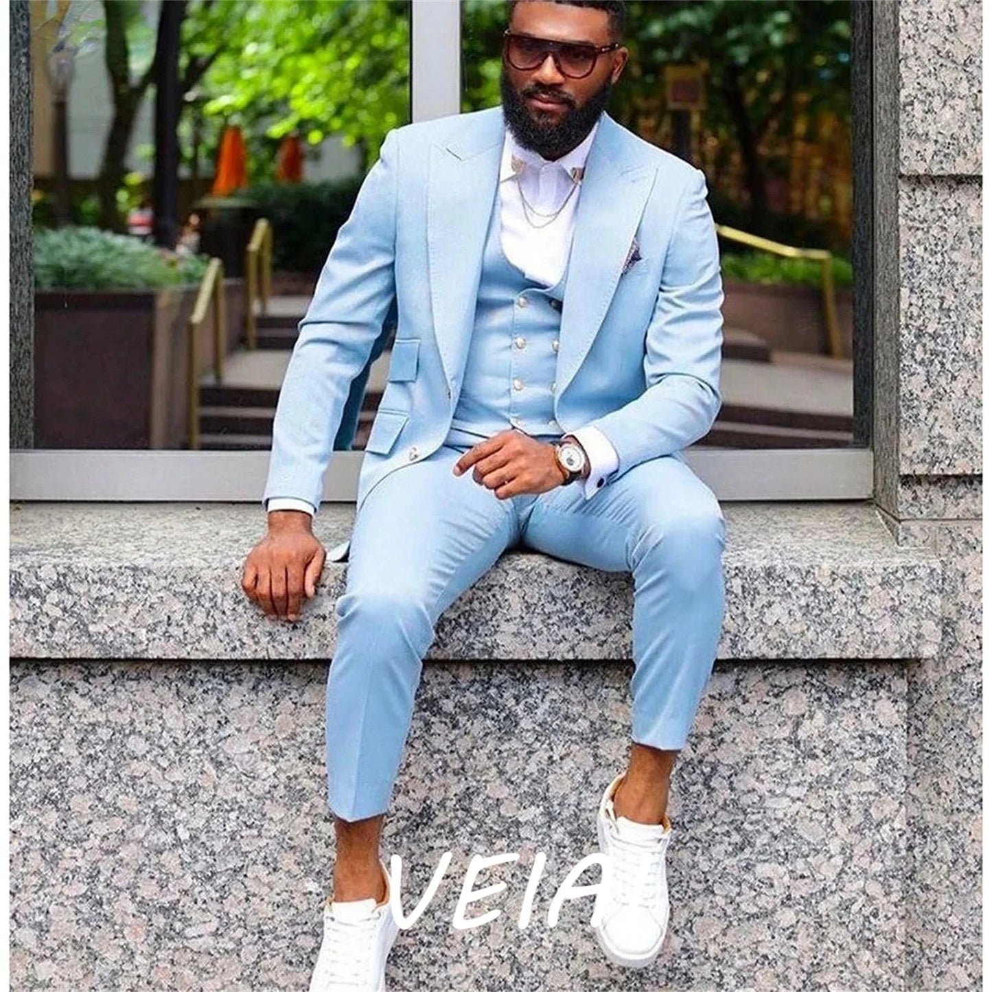 Tailor Made Peak Lapel Navy Blue One Button Suit Men