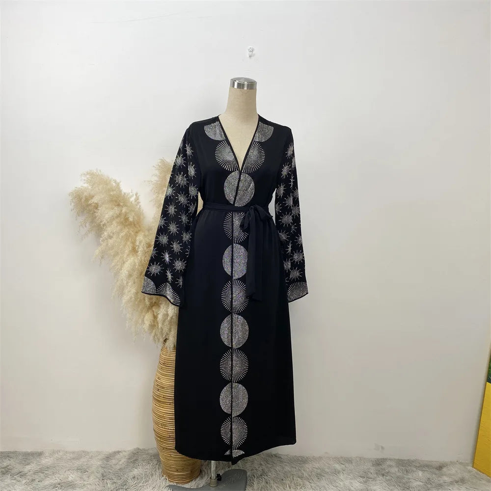 New Dubai Fashion Modest Open Kimono Abayas Diamond