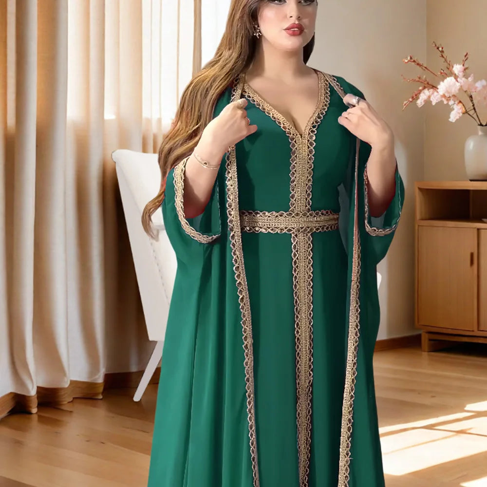 2024 Abayas for Women Dubai Elegant Muslim Women Dress 2 Piece Set Chiffon Long Sleeve Kaftan Plus Size Party Robes Outfits