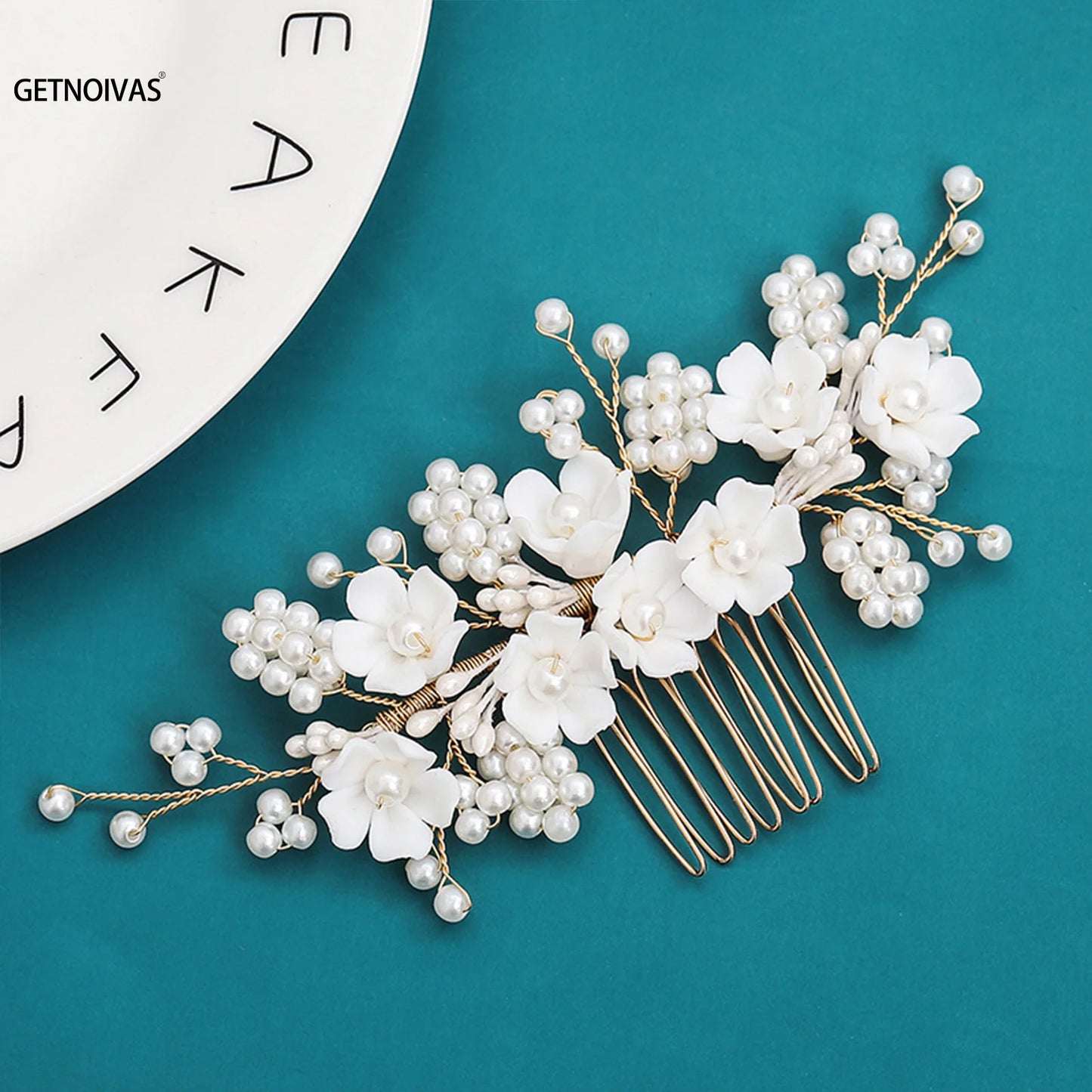 White Pearl Flower Hair Combs Jewelry Bridal Tiaras Women Headband Bridal Hair Jewelry Wedding Hair Accessories For Bride