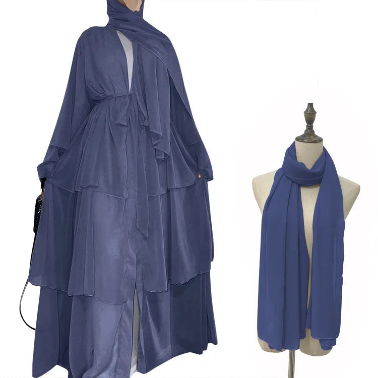 Robe Femme Musulmane Fashion Stitching Three-layer Chiffon Elegant Cardigan Dress Gown Abayas for Women Dubai Open Abaya Kimono