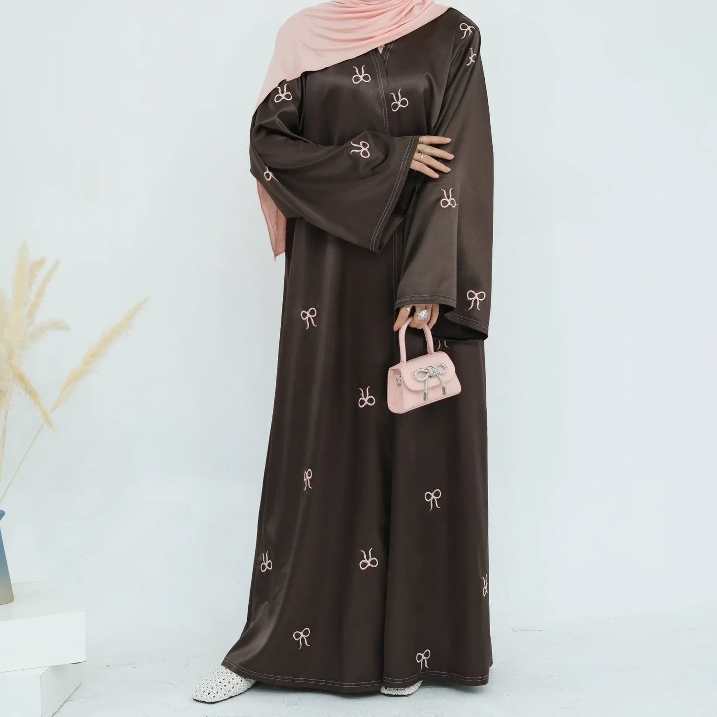 Ramadan Bow Embroidery Kimono Abaya Dubai Luxury Muslim Dress Open Abayas for Women Turkey Islamic Clothing Kaftan Hijab Robe