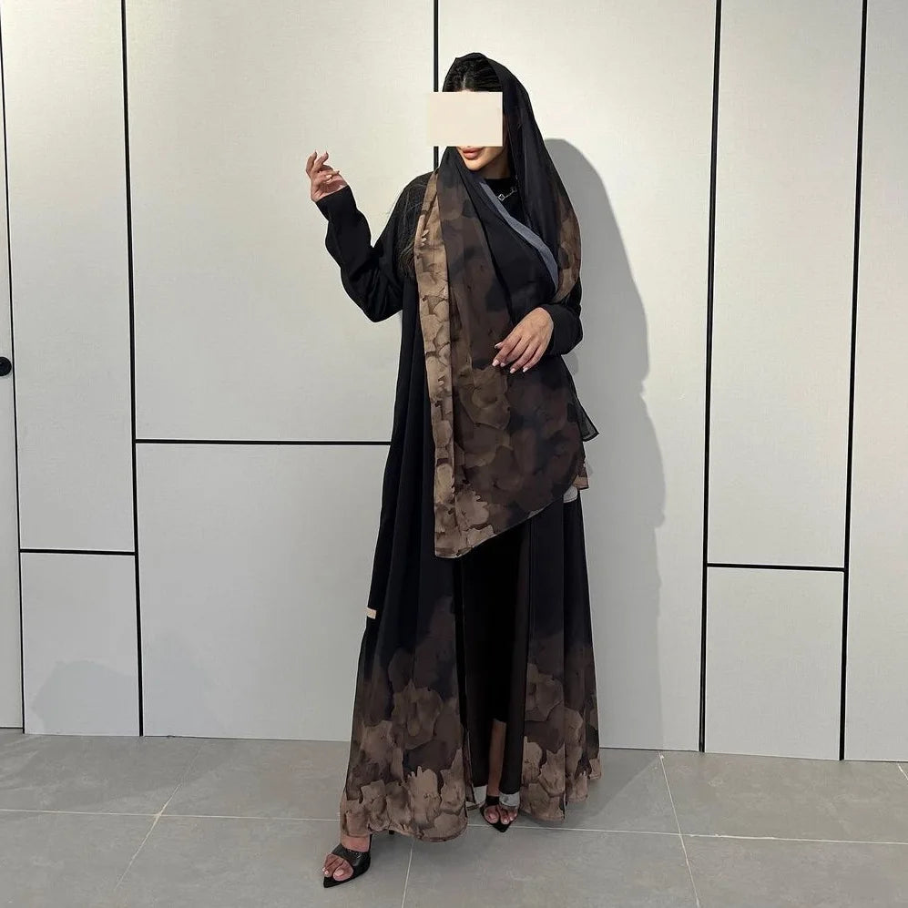 Print Open Kimono Abaya Dubai Luxury Islam Muslim Kaftan Dress Abayas Hijab Set Women Robe Caftan Marocain Femme Musulmane