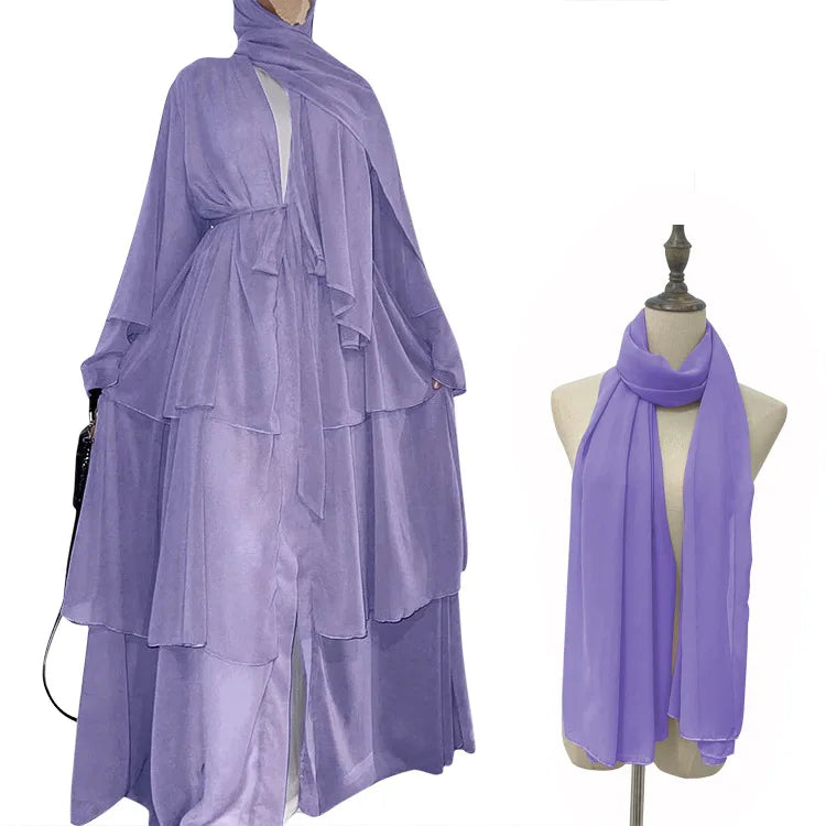 Robe Femme Musulmane Fashion Stitching Three-layer Chiffon Elegant Cardigan Dress Gown Abayas for Women Dubai Open Abaya Kimono