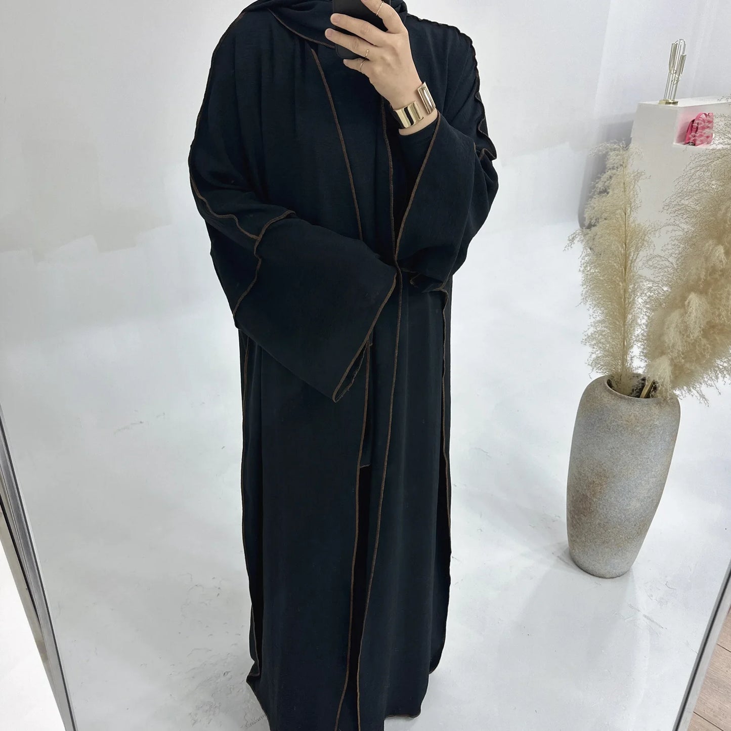 Turkey Dubai Abayas Muslim Set Cardigan Inner Lap and Turban Muslim Long Robes Three-piece Muslim Open Abayas for Women Dress