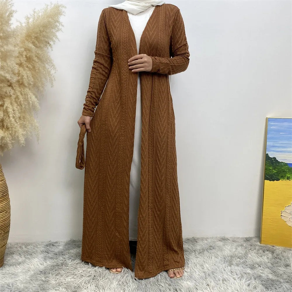 New linen kimono open style Abaya high-quality pocket Dubai dignified Muslim women's cardigan