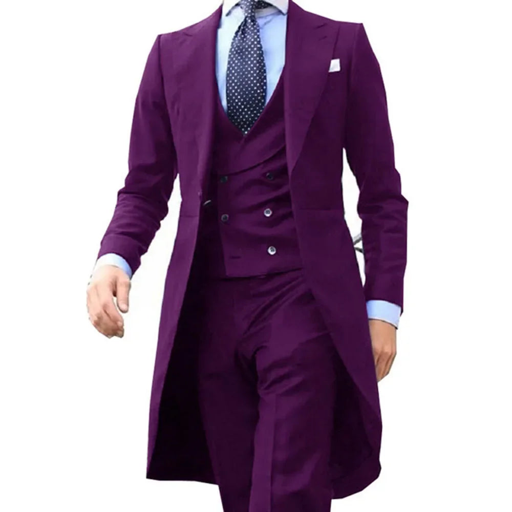 Long Coat Designs Formal Men Suits Gentle Male Set Wedding Tuxedo Prom Blazer Custom Fashion 3 Pieces (Jacket+vest+Pants)