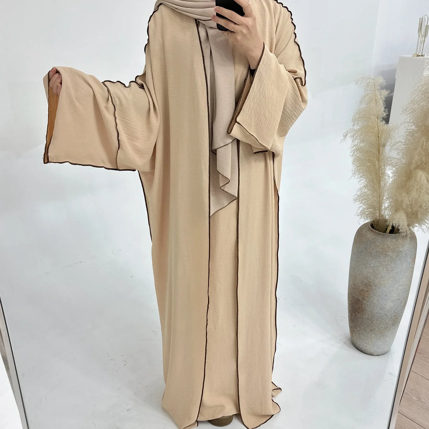 Turkey Dubai Abayas Muslim Set Cardigan Inner Lap and Turban Muslim Long Robes Three-piece Muslim Open Abayas for Women Dress