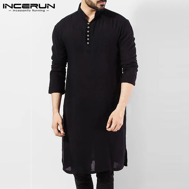 Brand Basic  Mens Shirts Long Sleeve  Dress Islamic Clothing Chemise Elegant Kaftan Robe Pakistani Man Clothes S-5XL