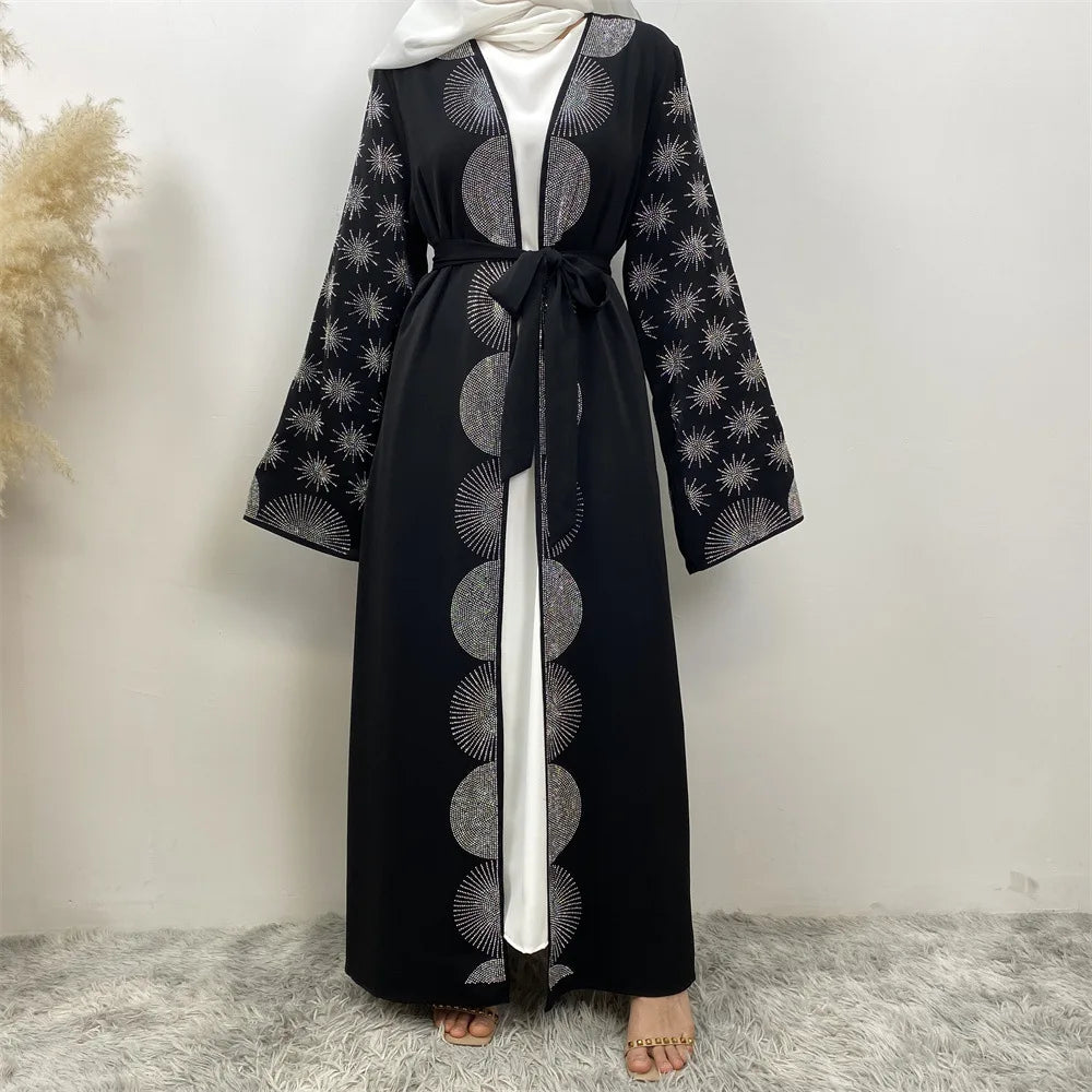 New Dubai Fashion Modest Open Kimono Abayas Diamond