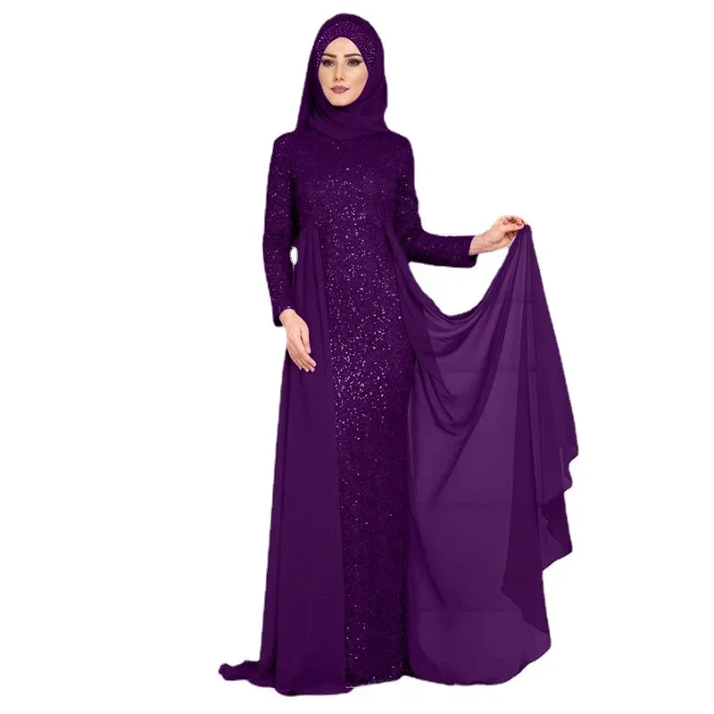 Women Muslim Fishtail Formal Dress Long Sleeve Islamic Clother Slim Fit Noble Abaya Turkey Sequin Elegant Malaysia Morocco