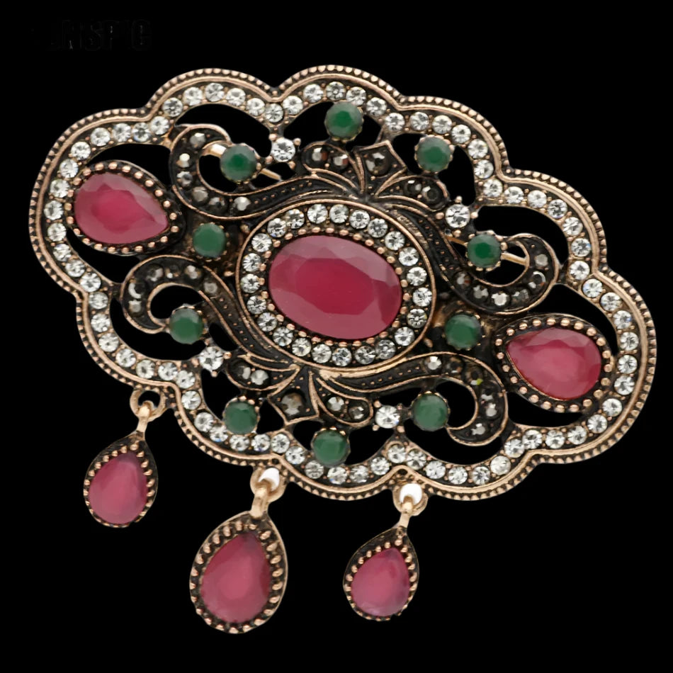 Sunspicems Elegent Round Flower Turkish Brooch For Women Ethnic Caftan Corsage Bride Wedding Jewerly Indian Bohemia Broches Pins