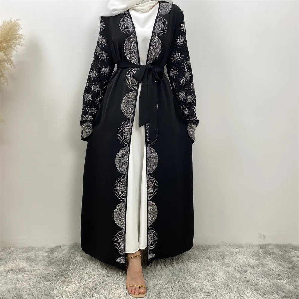 New Dubai Fashion Modest Open Kimono Abayas Diamond