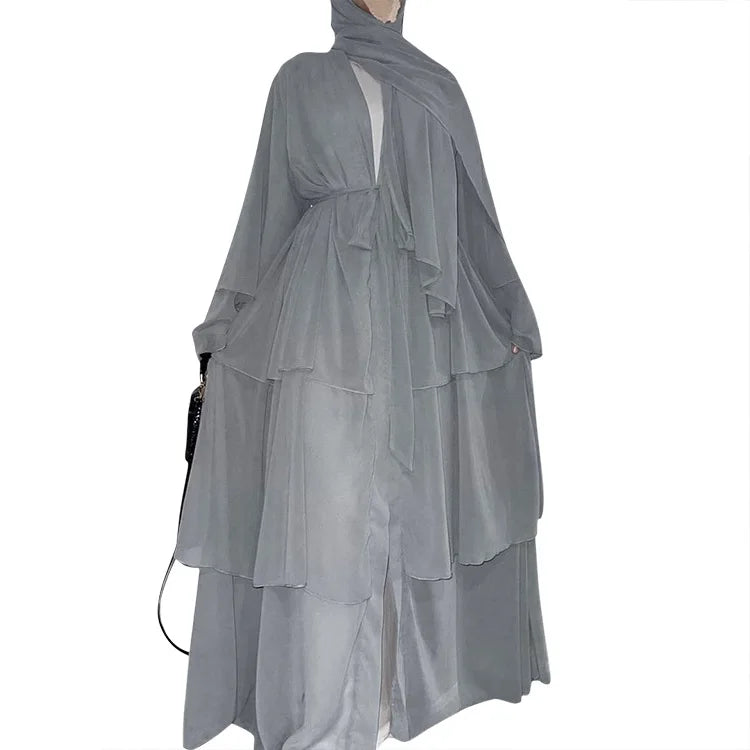 Robe Femme Musulmane Fashion Stitching Three-layer Chiffon Elegant Cardigan Dress Gown Abayas for Women Dubai Open Abaya Kimono