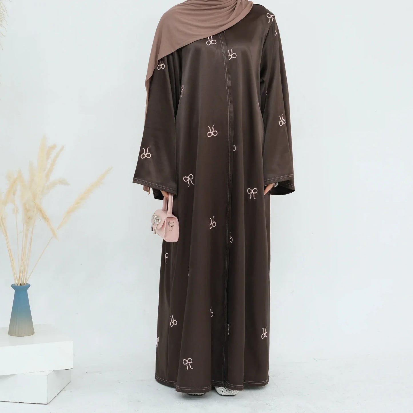 Ramadan Bow Embroidery Kimono Abaya Dubai Luxury Muslim Dress Open Abayas for Women Turkey Islamic Clothing Kaftan Hijab Robe