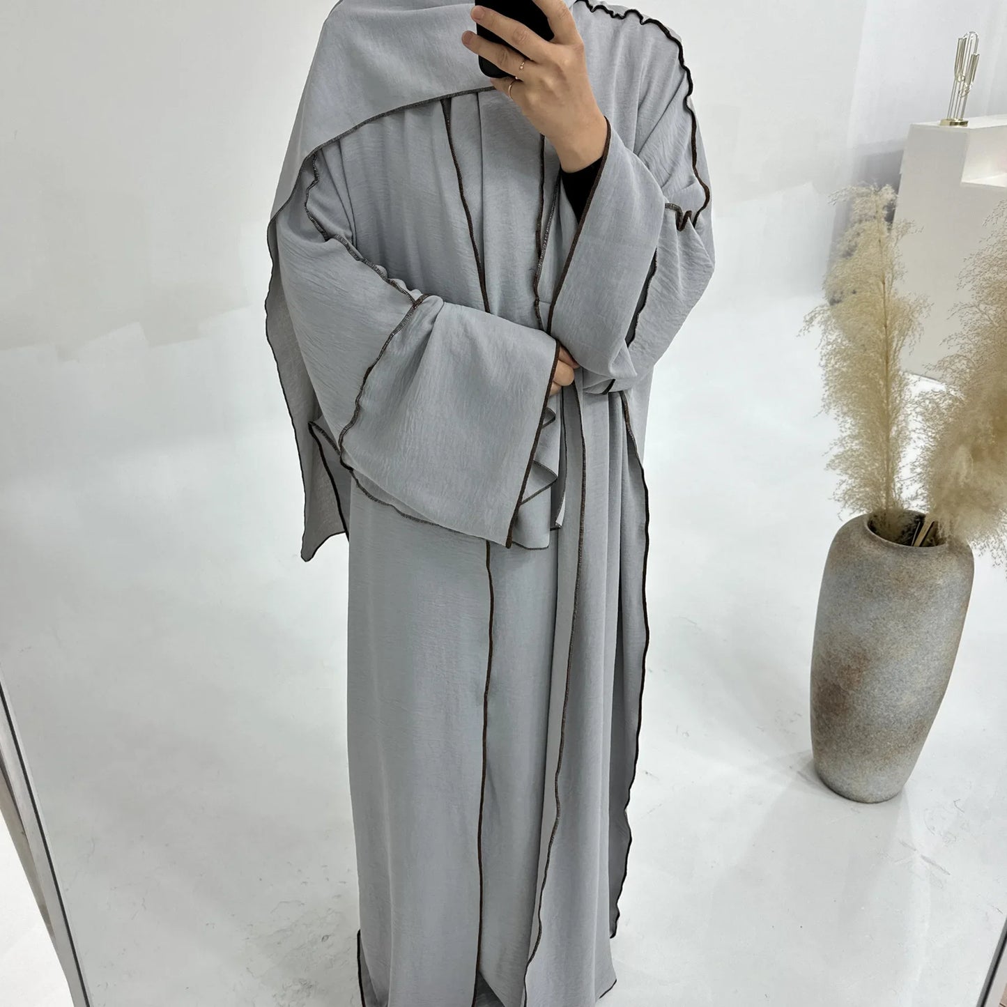 Turkey Dubai Abayas Muslim Set Cardigan Inner Lap and Turban Muslim Long Robes Three-piece Muslim Open Abayas for Women Dress